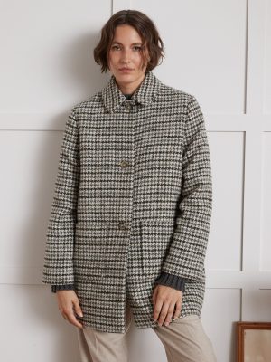 Women's short large houndstooth woolen coat