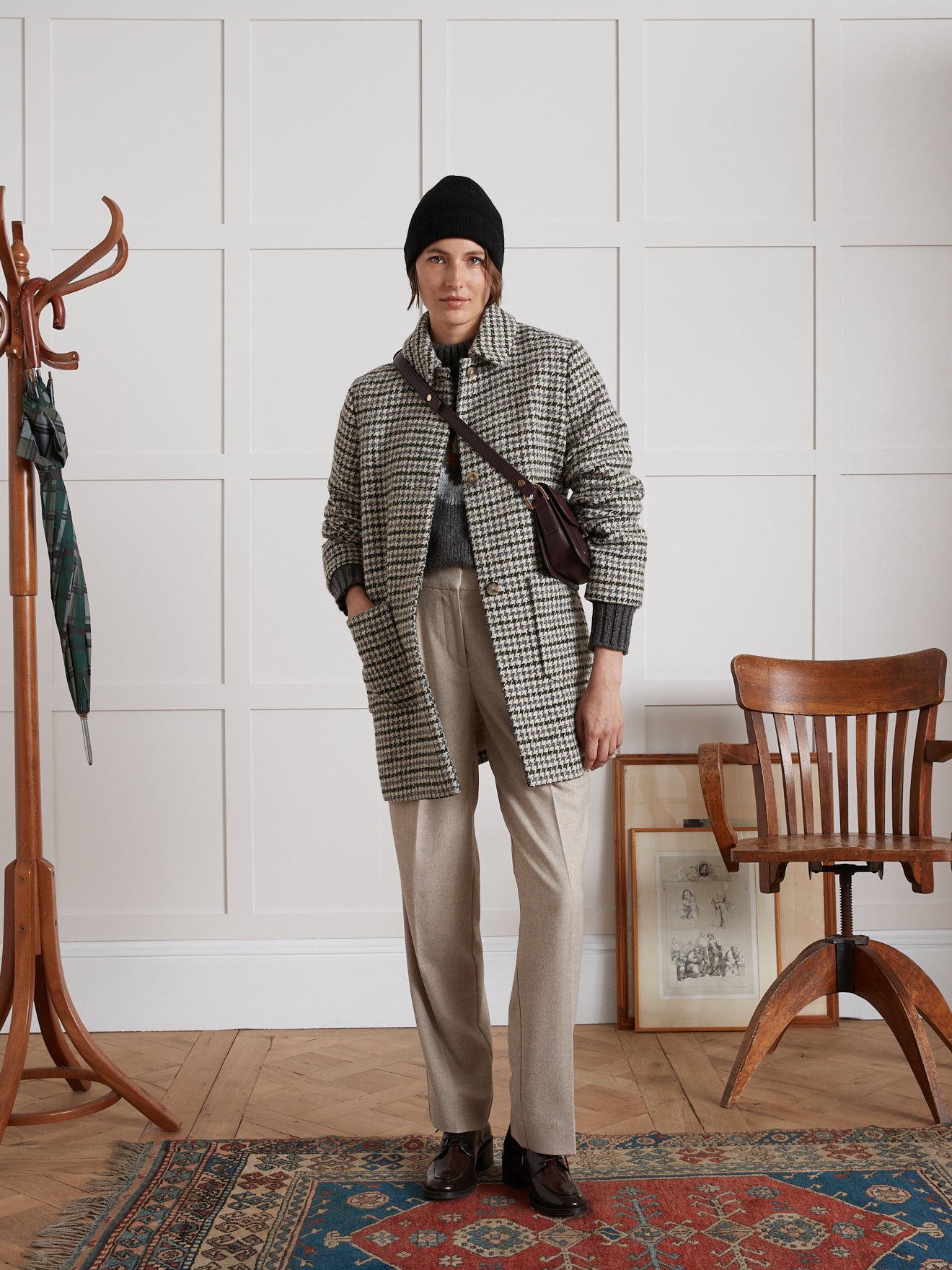 Women's short large houndstooth woolen coat - Image 6