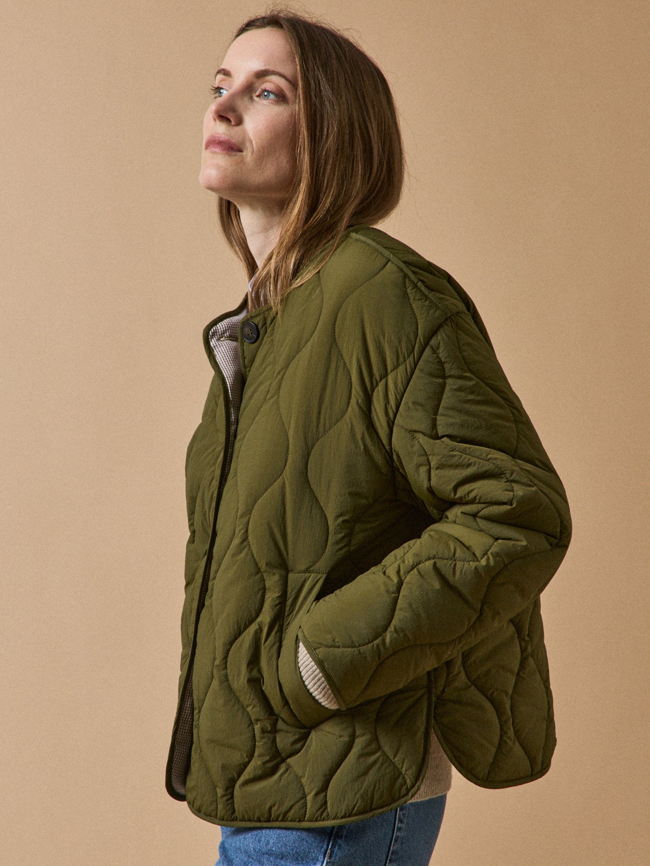 Women's quilted jacket with no collar - Image 2