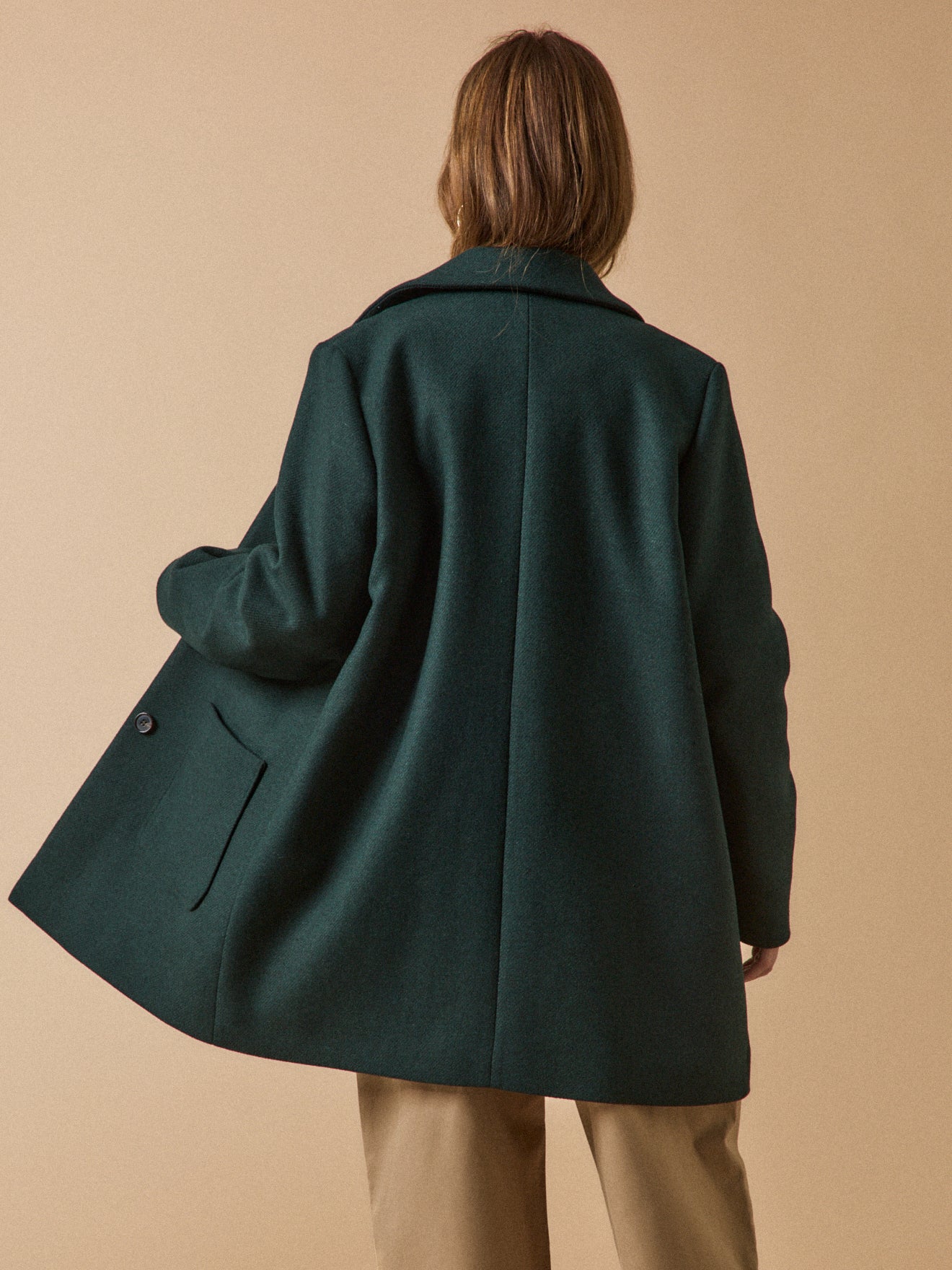 Women's plain textured woolen coat - Image 3