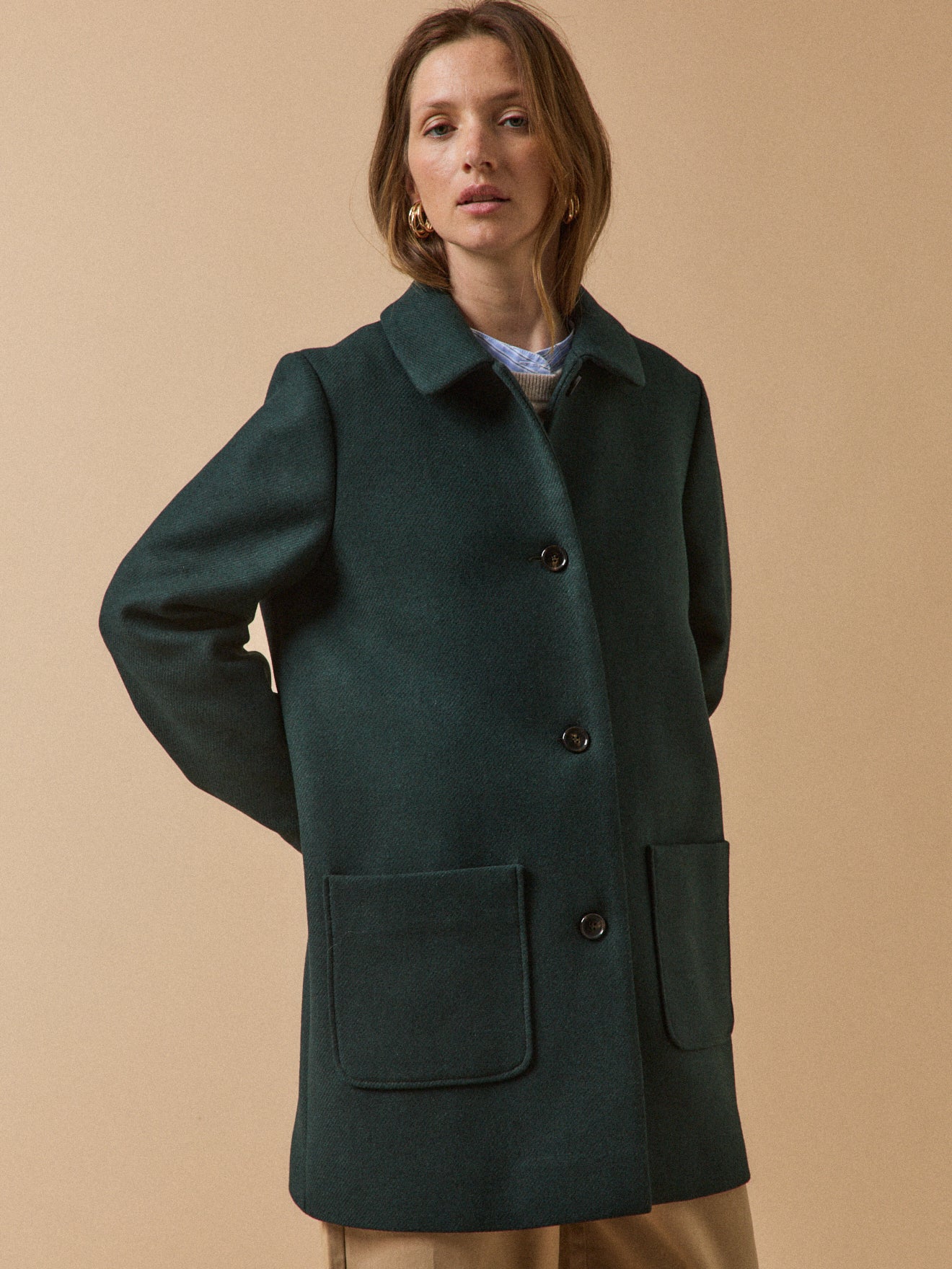 Women's plain textured woolen coat - Image 8