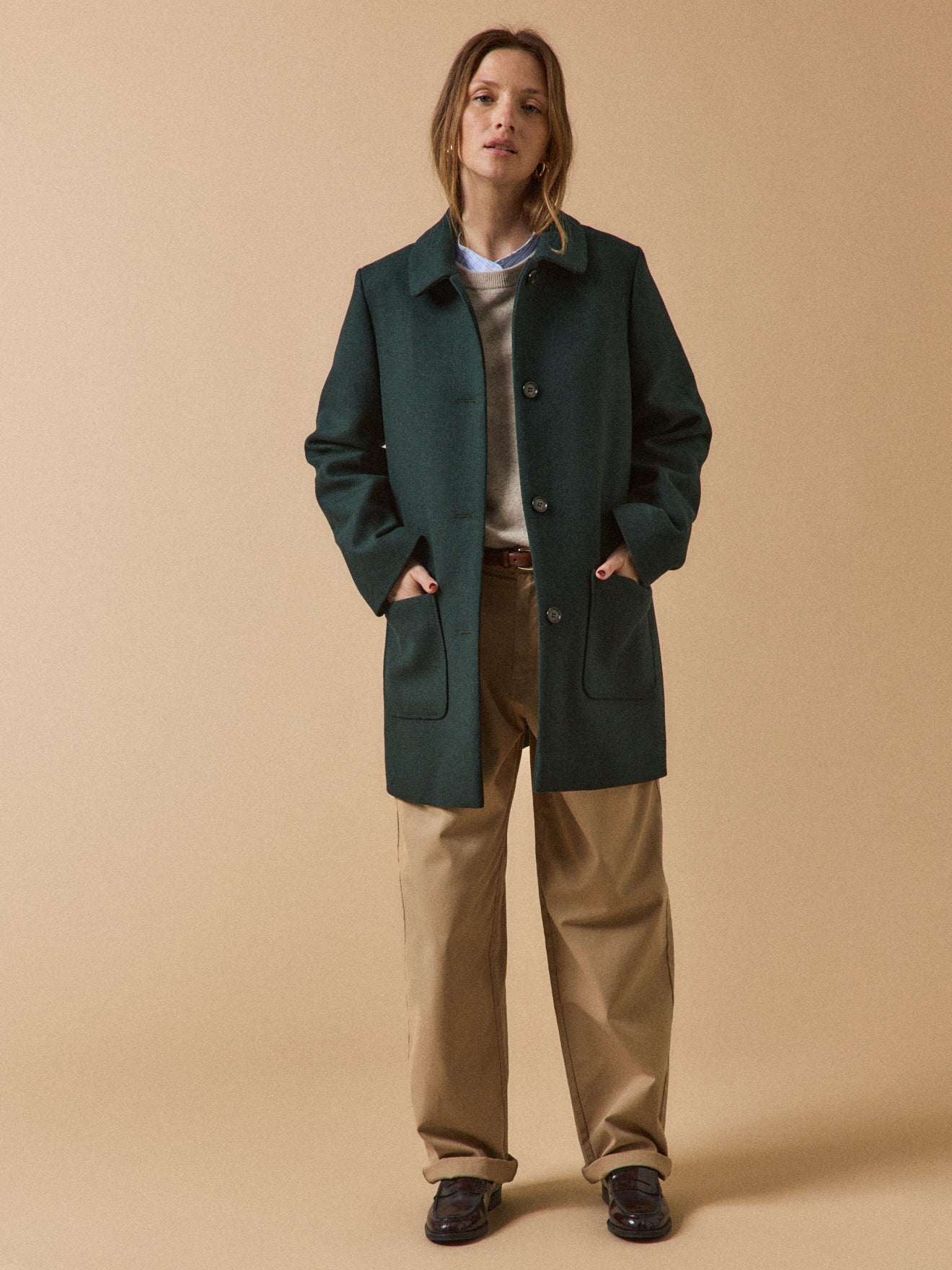 Women's plain textured woolen coat - Image 9