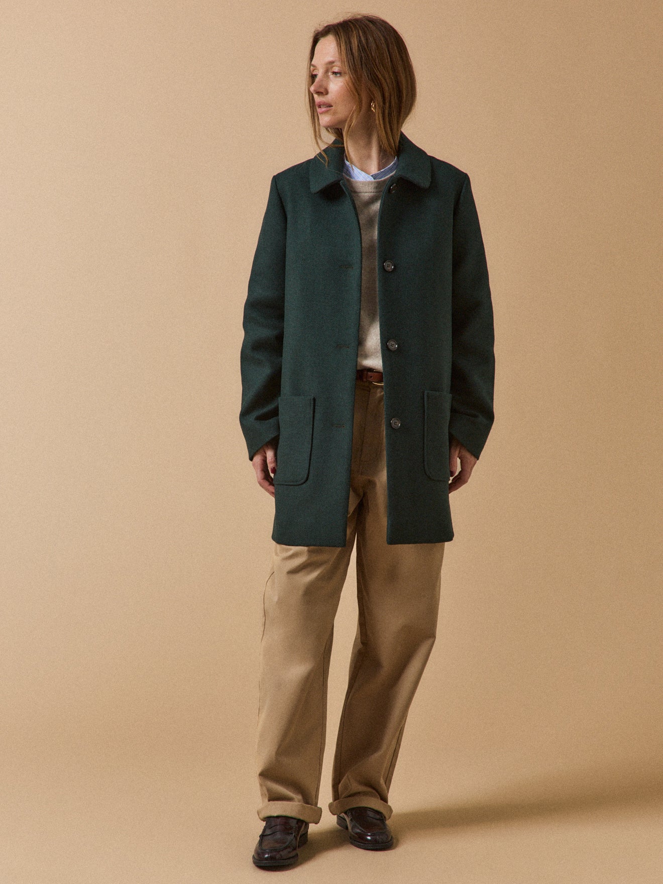 Women's plain textured woolen coat - Image 7