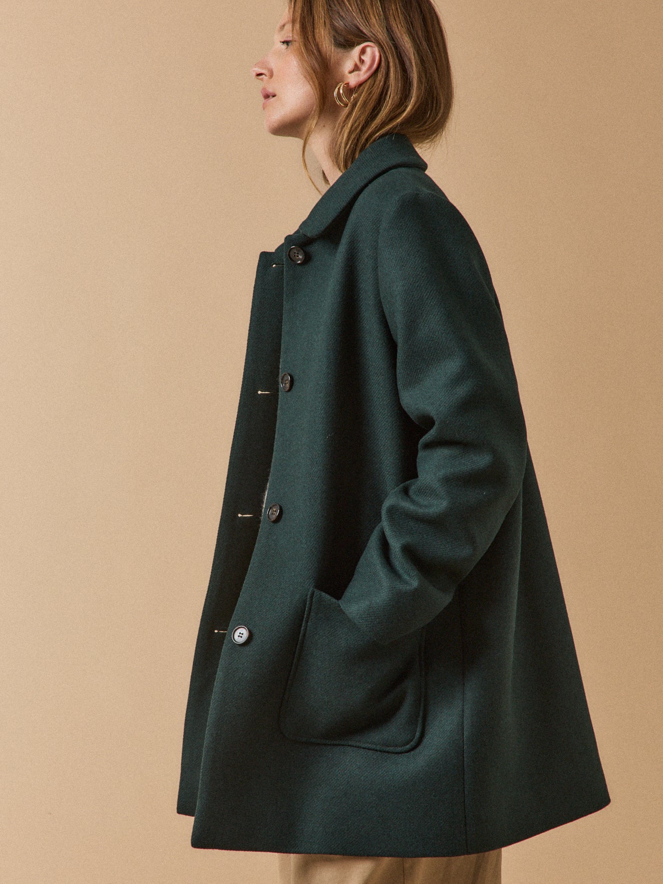 Women's plain textured woolen coat - Image 2