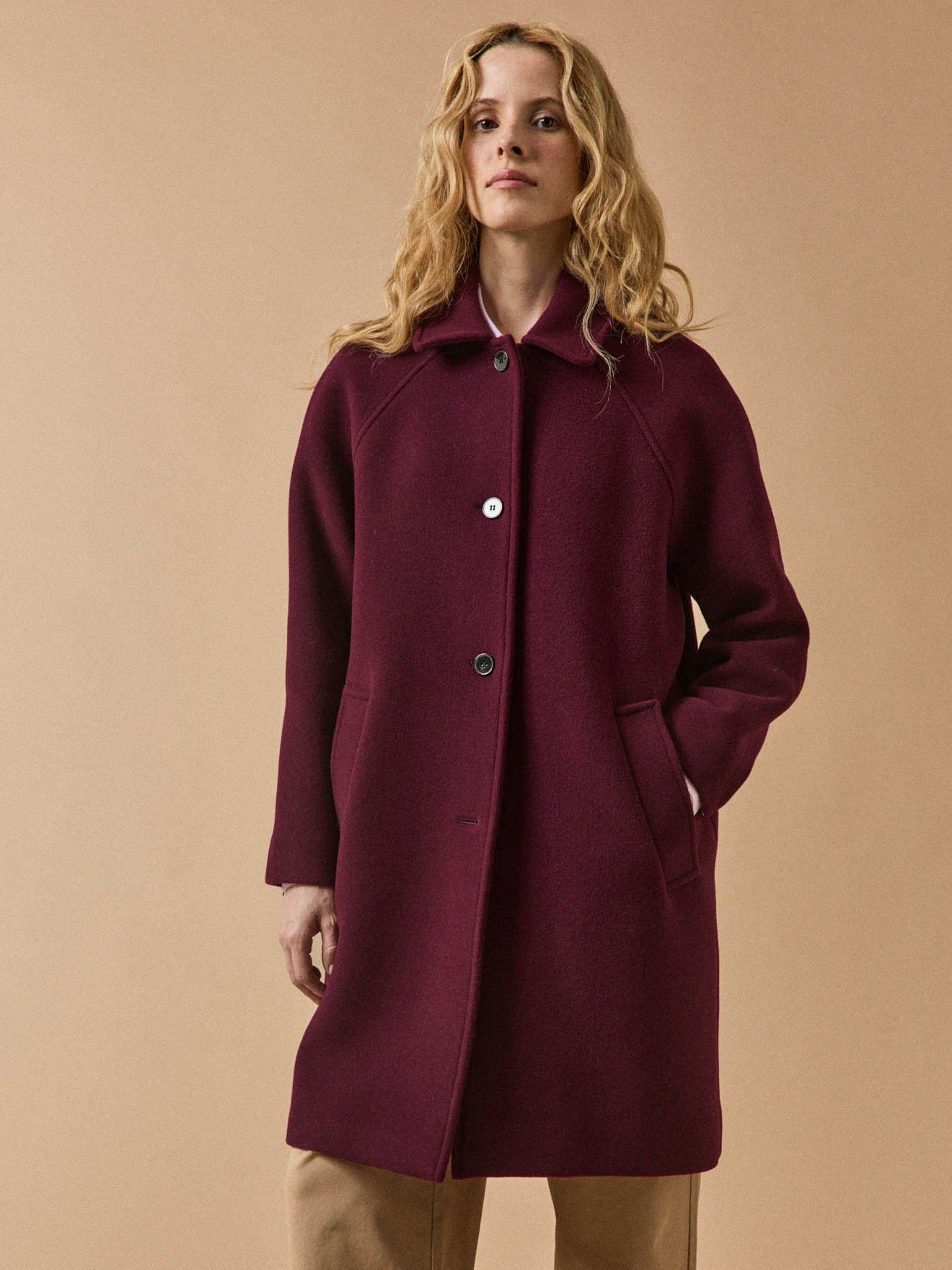 Women's plain mid-length woolen coat - Image 7