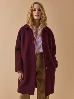 Women's plain mid-length woolen coat