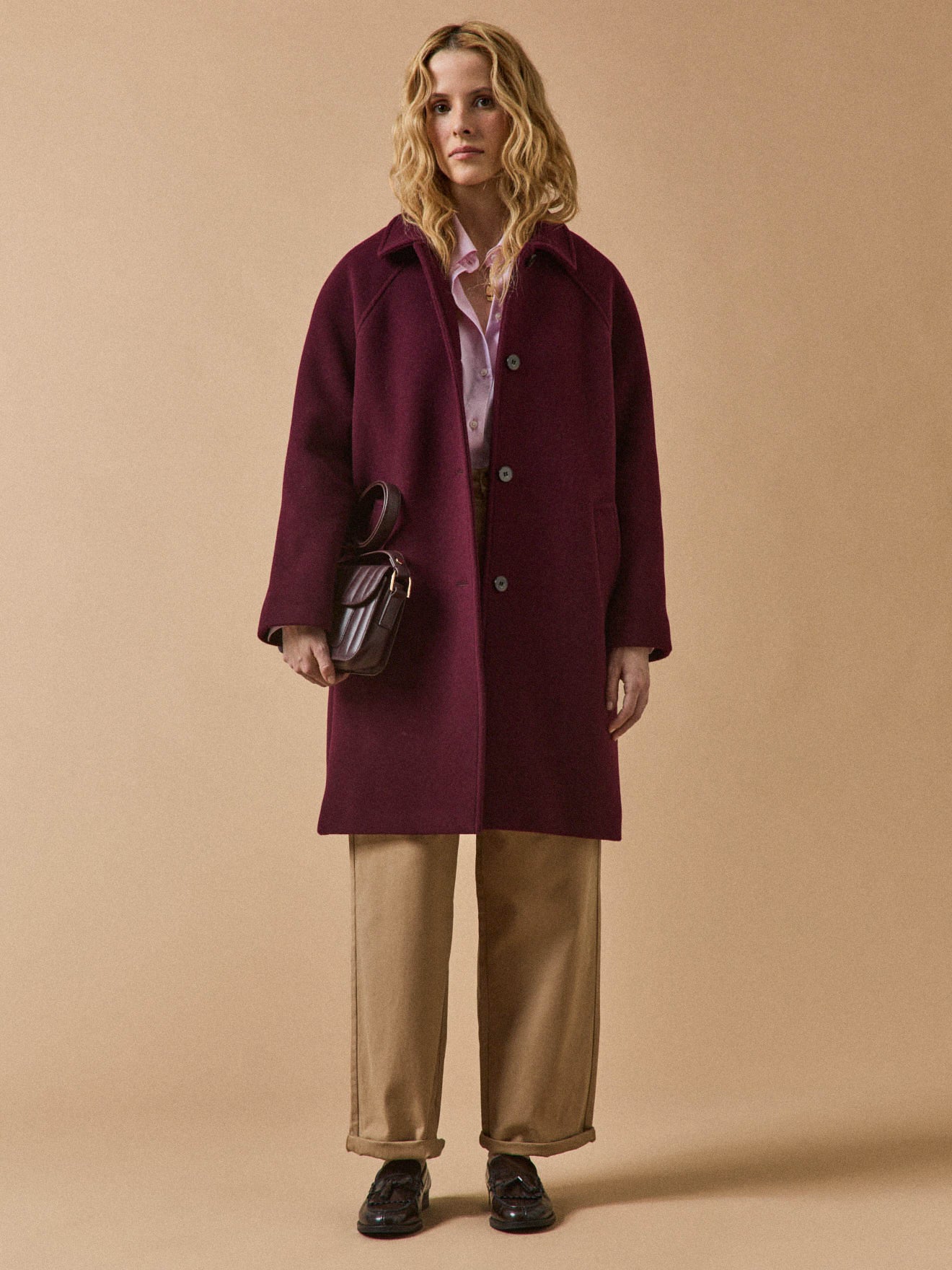 Women's plain mid-length woolen coat - Image 8