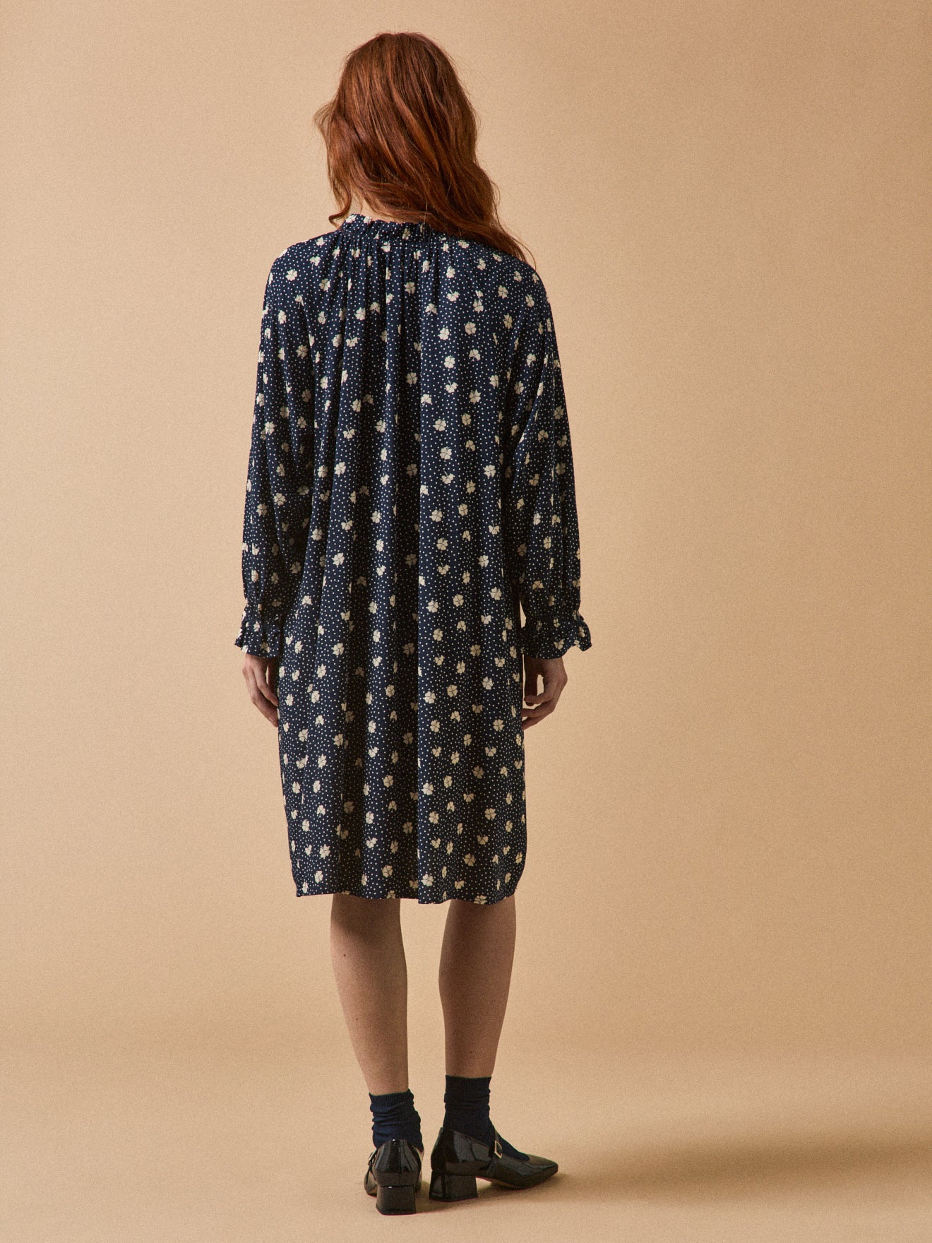 Women's short Clover-print sheath dress in dobby viscose - Image 3