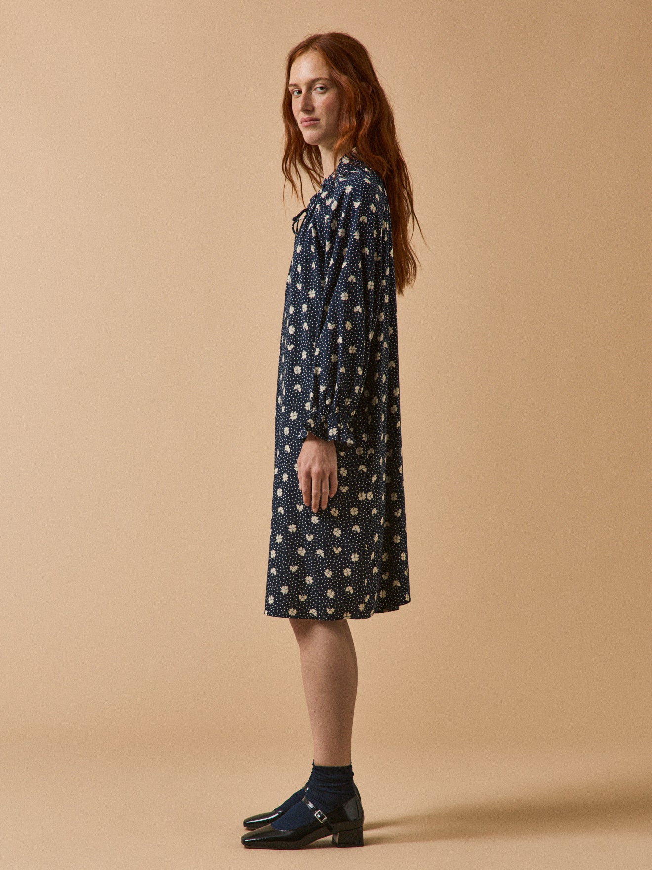 Women's short Clover-print sheath dress in dobby viscose - Image 2