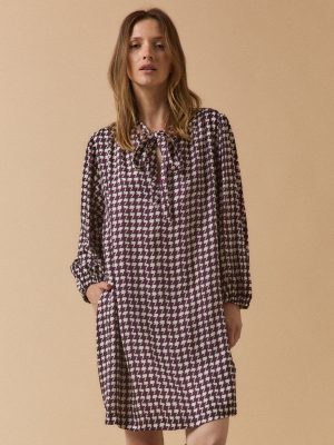 Robe courte femme imprimé pied-de-coq