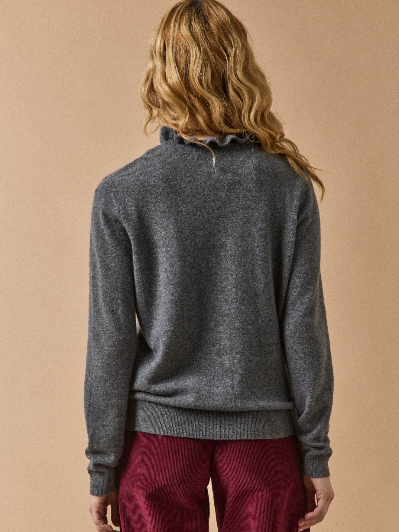 Women's cardigan with ruffled neckline - The Cashmere Collection - Image 2