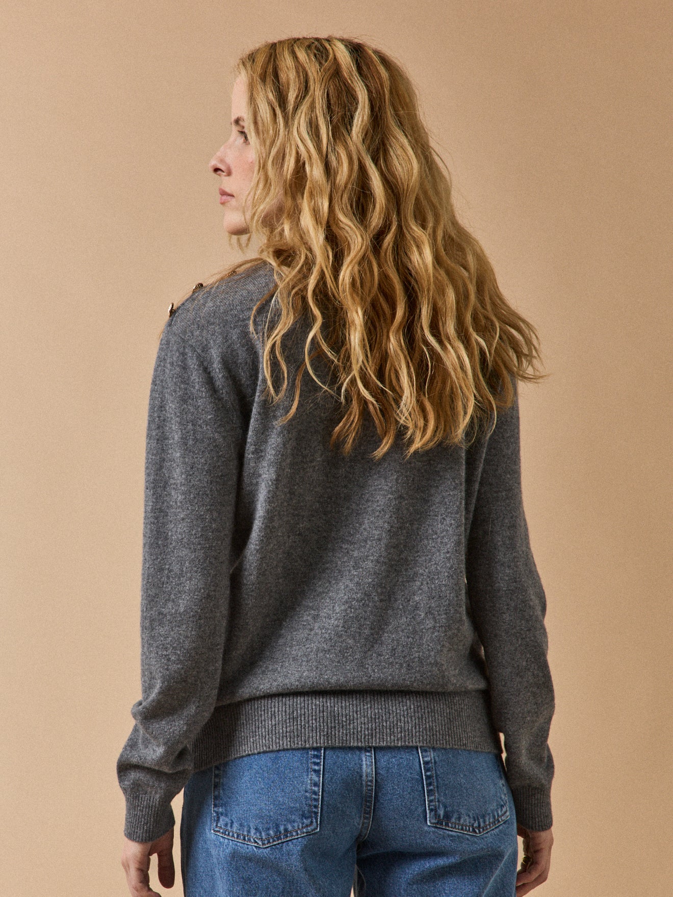 Women's sweater with button shoulders - The Cashmere Collection - Image 2