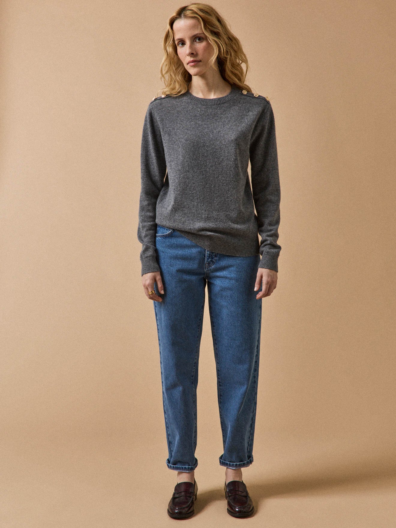 Women's sweater with button shoulders - The Cashmere Collection - Image 4