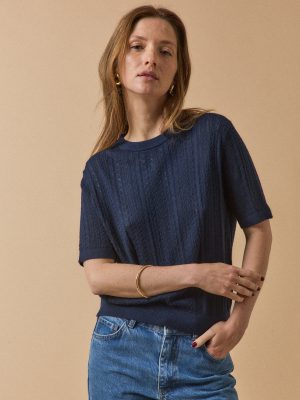 Pull ajouré manches courtes femme