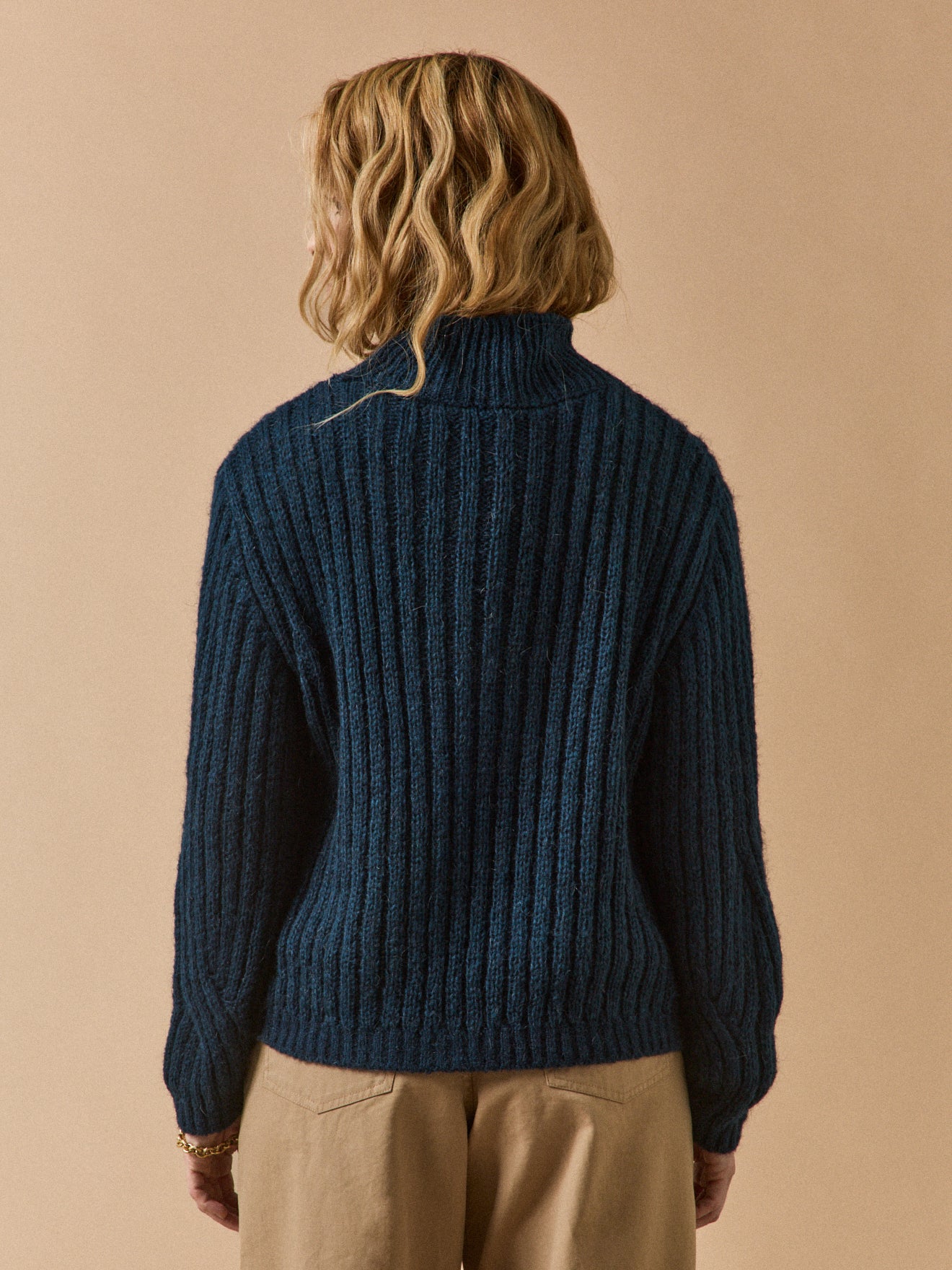 Women's cable knit sweater with high neckline - Image 2