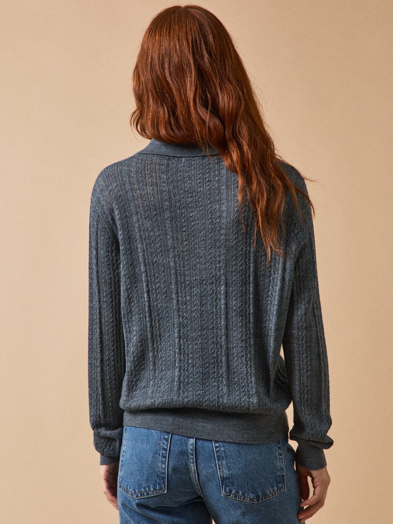 Women's openwork cardigan with shirt collar - Image 2