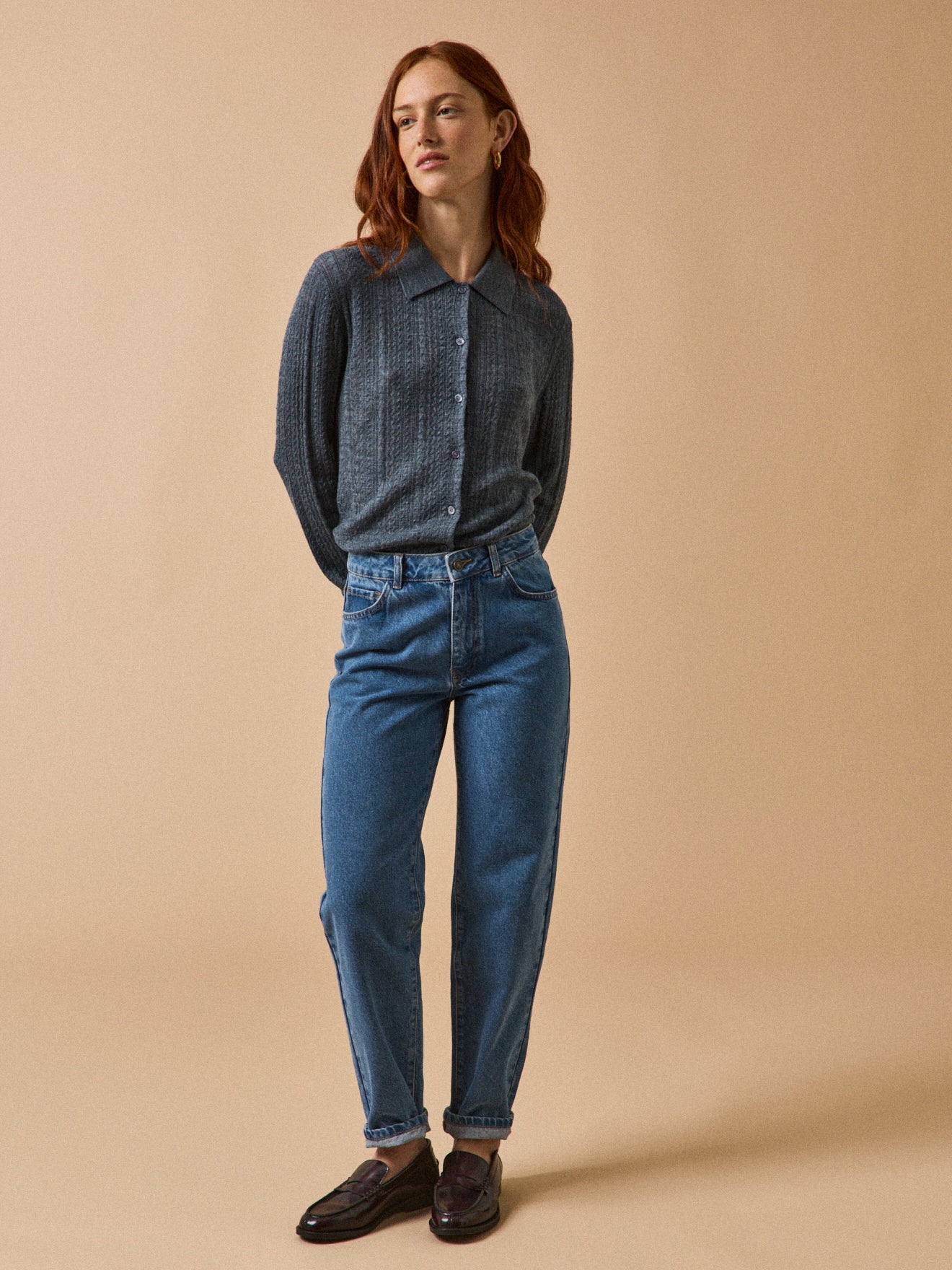 Women's openwork cardigan with shirt collar - Image 4