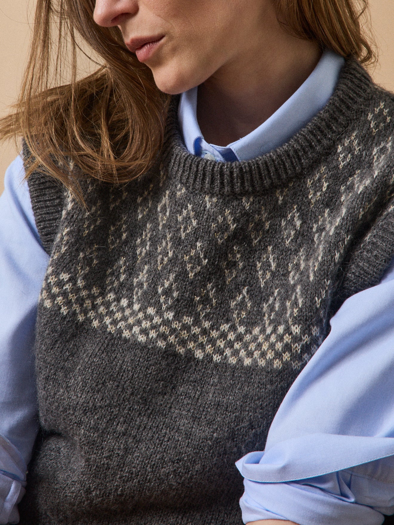 Women's sleeveless jacquard sweater in a mohair blend - Image 3