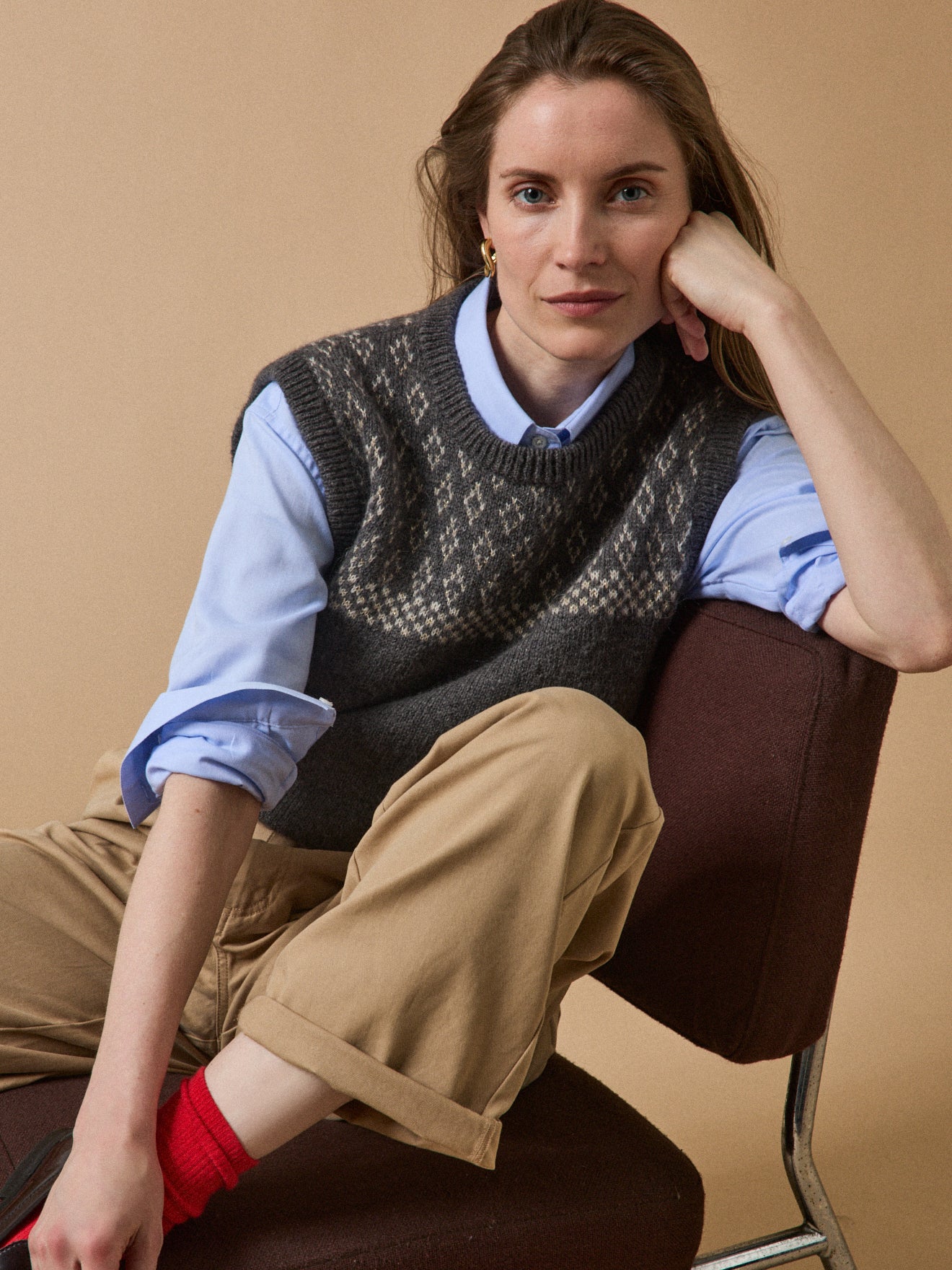 Women's sleeveless jacquard sweater in a mohair blend