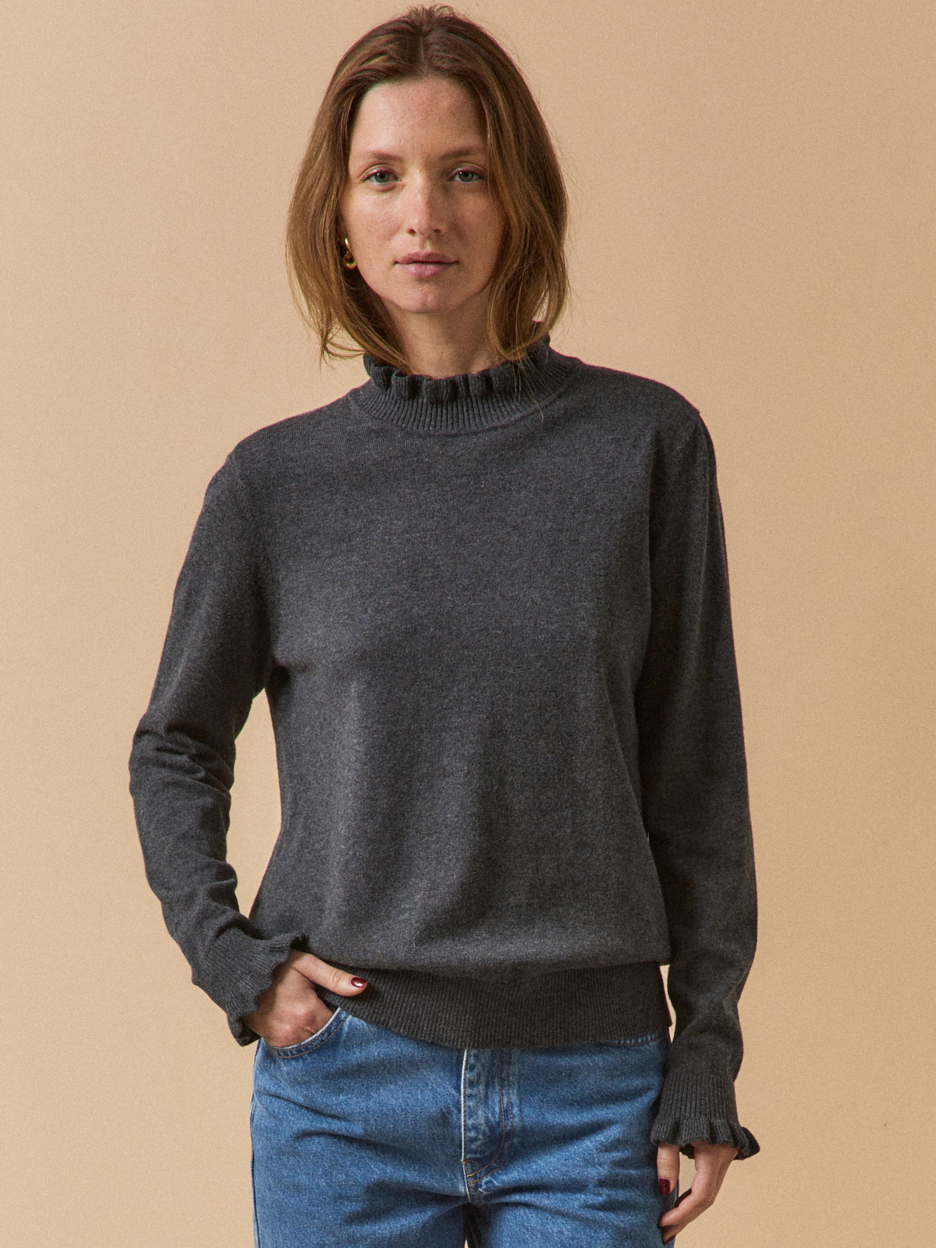 Women's ruffled organic cotton and RWS* wool sweater - Image 4