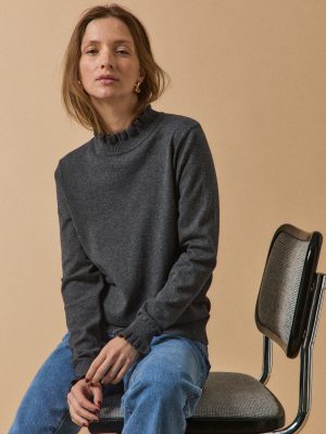 Women's ruffled organic cotton and RWS* wool sweater