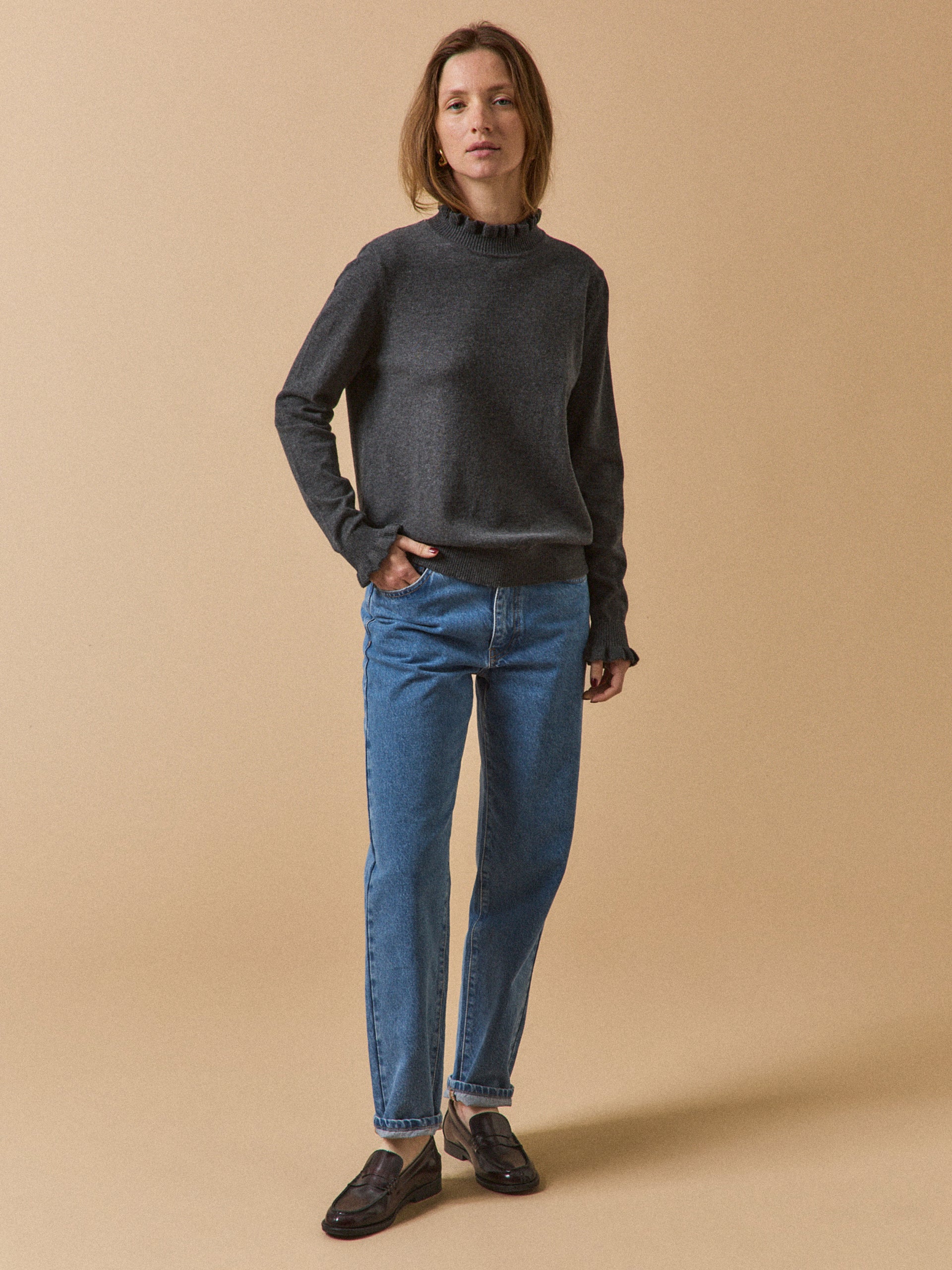 Women's ruffled organic cotton and RWS* wool sweater - Image 6